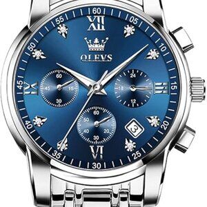 Men’s Luxury Chronograph Watch – Blue Dial, Gold & Silver Stainless Steel